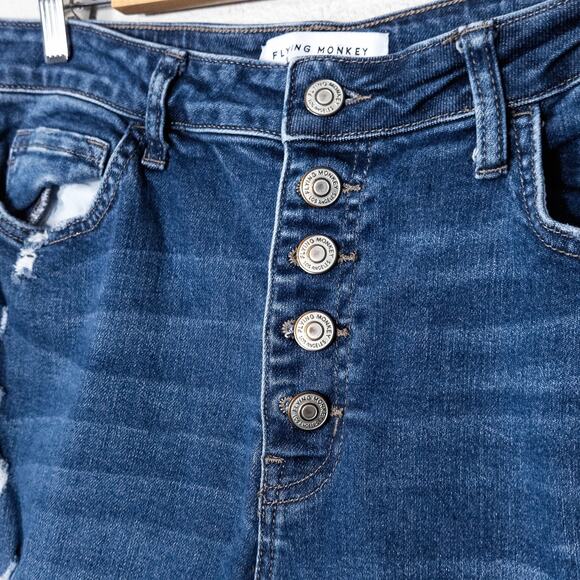 Flying Monkey High Rise Button Fly Distressed Jeans 28 Raw Hem Streetstyle - Picture 3 of 10